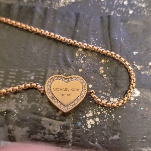 Michael Kors Rose Gold Heritage Pave Logo Heart Slider Bolo Bracelet - Picture 5 of 6